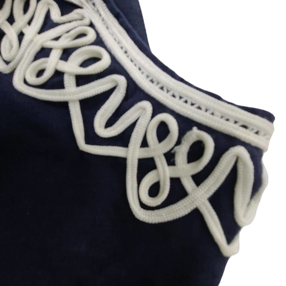 Talbots Women's SZ L 100% Linen Blouse/Top Navy-Blue Embellished Neckline & Cuff - Picture 4 of 11